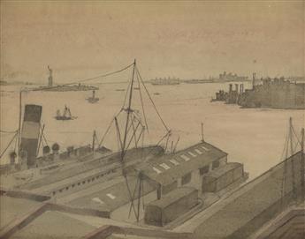REGINALD MARSH New York Harbor and the Statue of Liberty from Brooklyn.